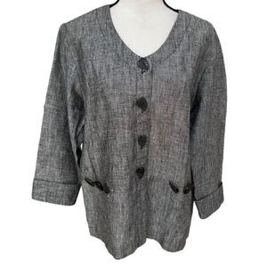 Earth Song Grey Linen Button Down Light Jacket size 8